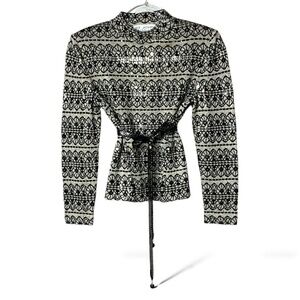 ST. JOHN Evening by Marie Gray Embellished Long Sleeve Top Belted US Sz 2